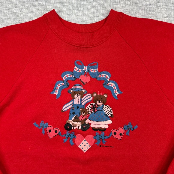 Vintage 90s Screen Stars Sweatshirt Women XL Red Country Bears Retro Grandma USA - Picture 2 of 9
